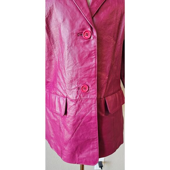 Vintage Chadwicks 100% Leather Fushcia Blazer Jacket Coat Womens Small 80s - Picture 2 of 7